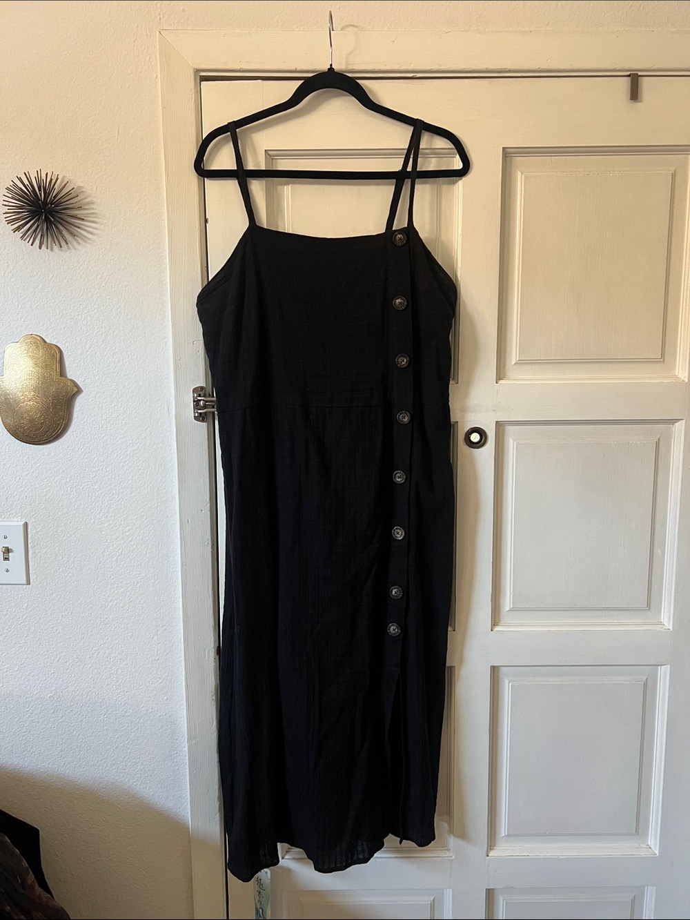 Universal Thread Black Button-Front Midi Dress with Spaghetti Straps
